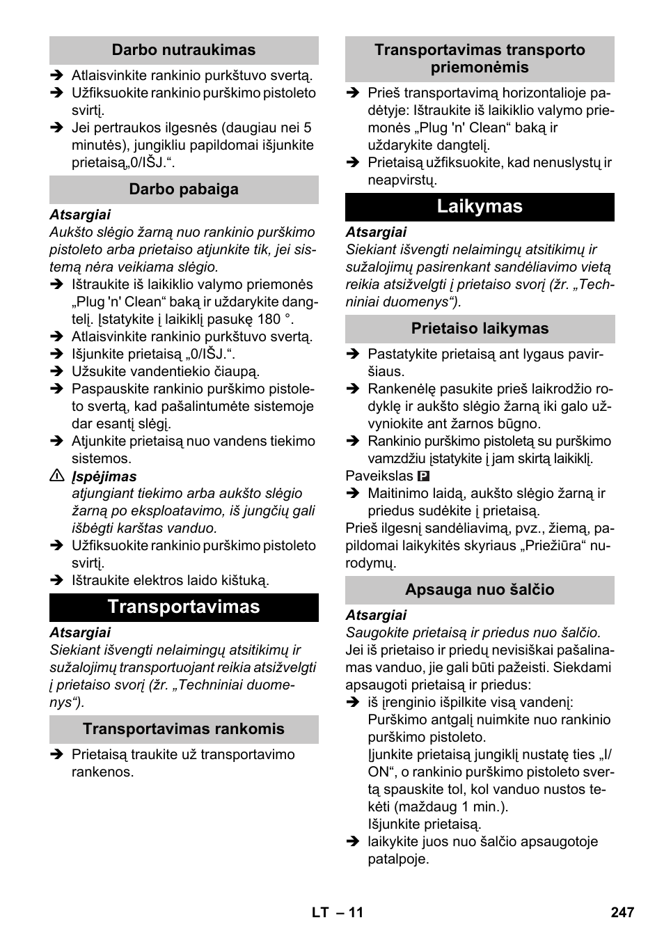 Transportavimas, Laikymas | Karcher K 7 Premium eco!ogic Home User Manual | Page 247 / 264