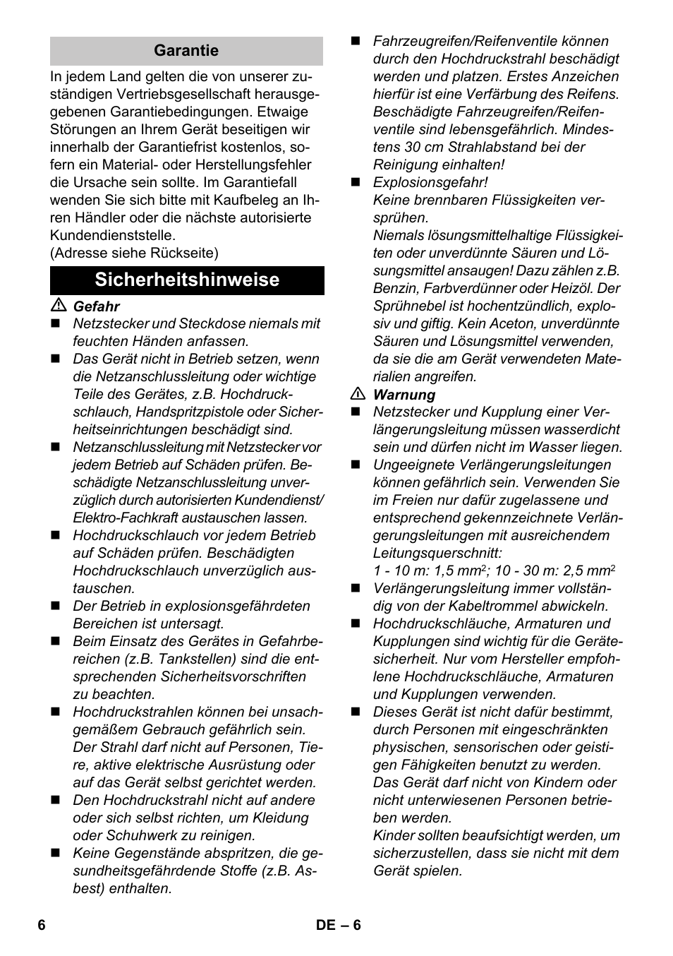 Sicherheitshinweise | Karcher K 7 Premium eco!ogic Home User Manual | Page 6 / 264