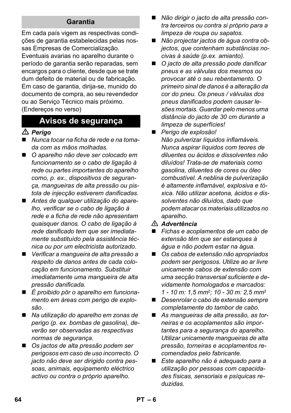 Avisos de segurança | Karcher K 7 Premium eco!ogic Home User Manual | Page 64 / 264