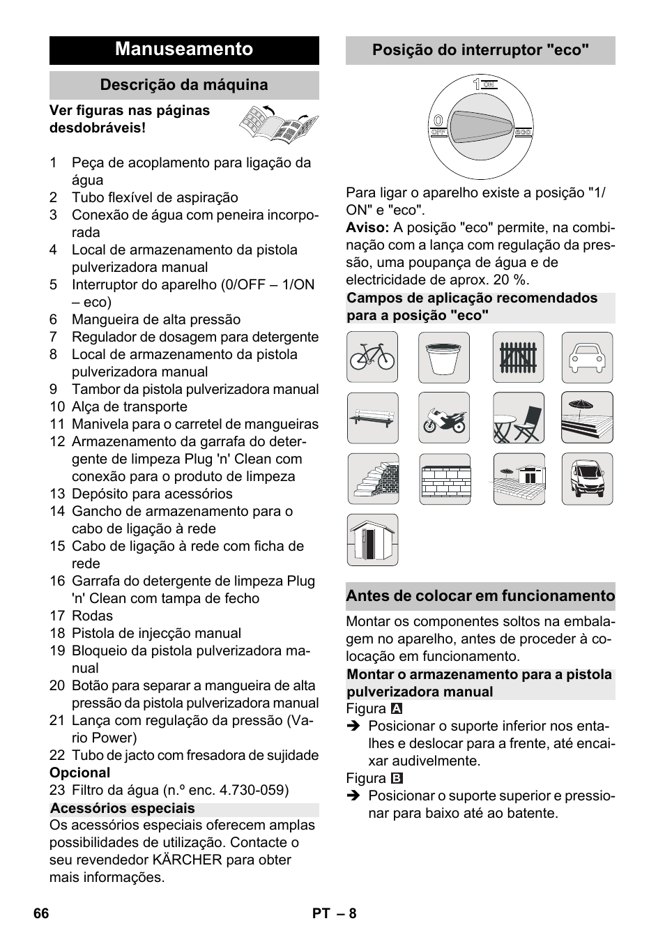 Manuseamento | Karcher K 7 Premium eco!ogic Home User Manual | Page 66 / 264