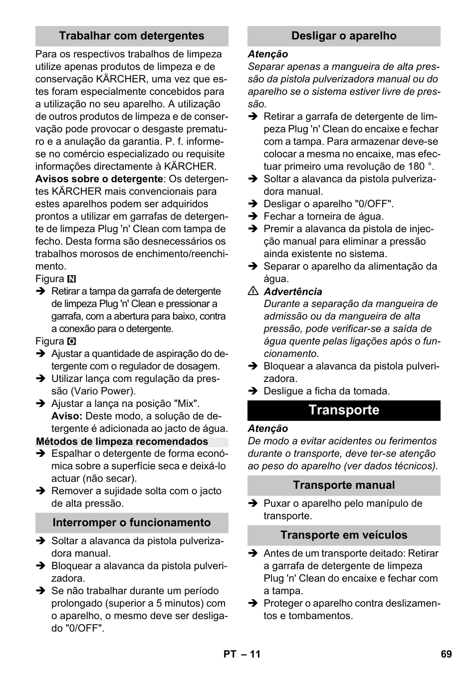 Transporte | Karcher K 7 Premium eco!ogic Home User Manual | Page 69 / 264