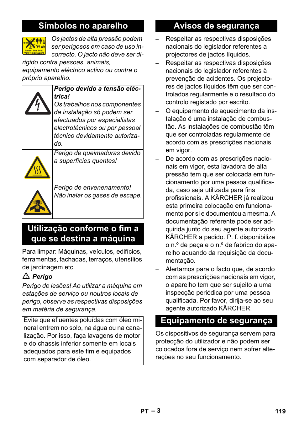 Símbolos no aparelho, Avisos de segurança equipamento de segurança | Karcher HDS 8-18-4 C User Manual | Page 119 / 496