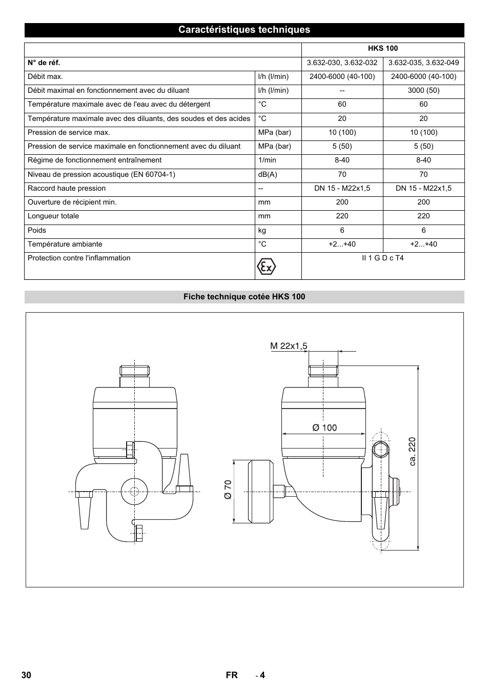 Caractéristiques techniques, Fiche technique cotée hks 100 | Karcher HKS 100 LM User Manual | Page 30 / 124