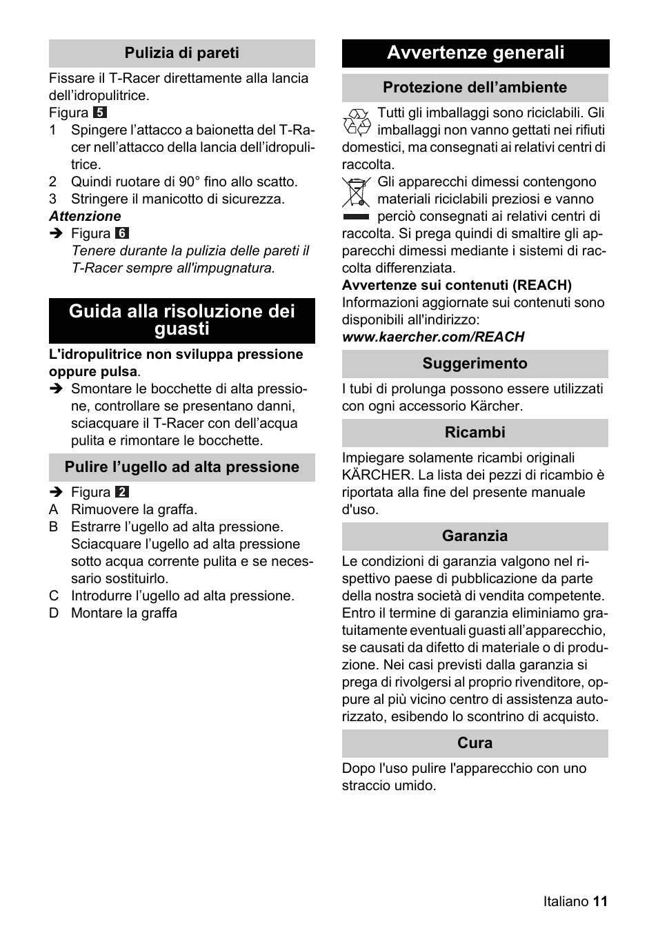 Guida alla risoluzione dei guasti, Avvertenze generali | Karcher K 4 Premium eco!ogic Home User Manual | Page 11 / 64