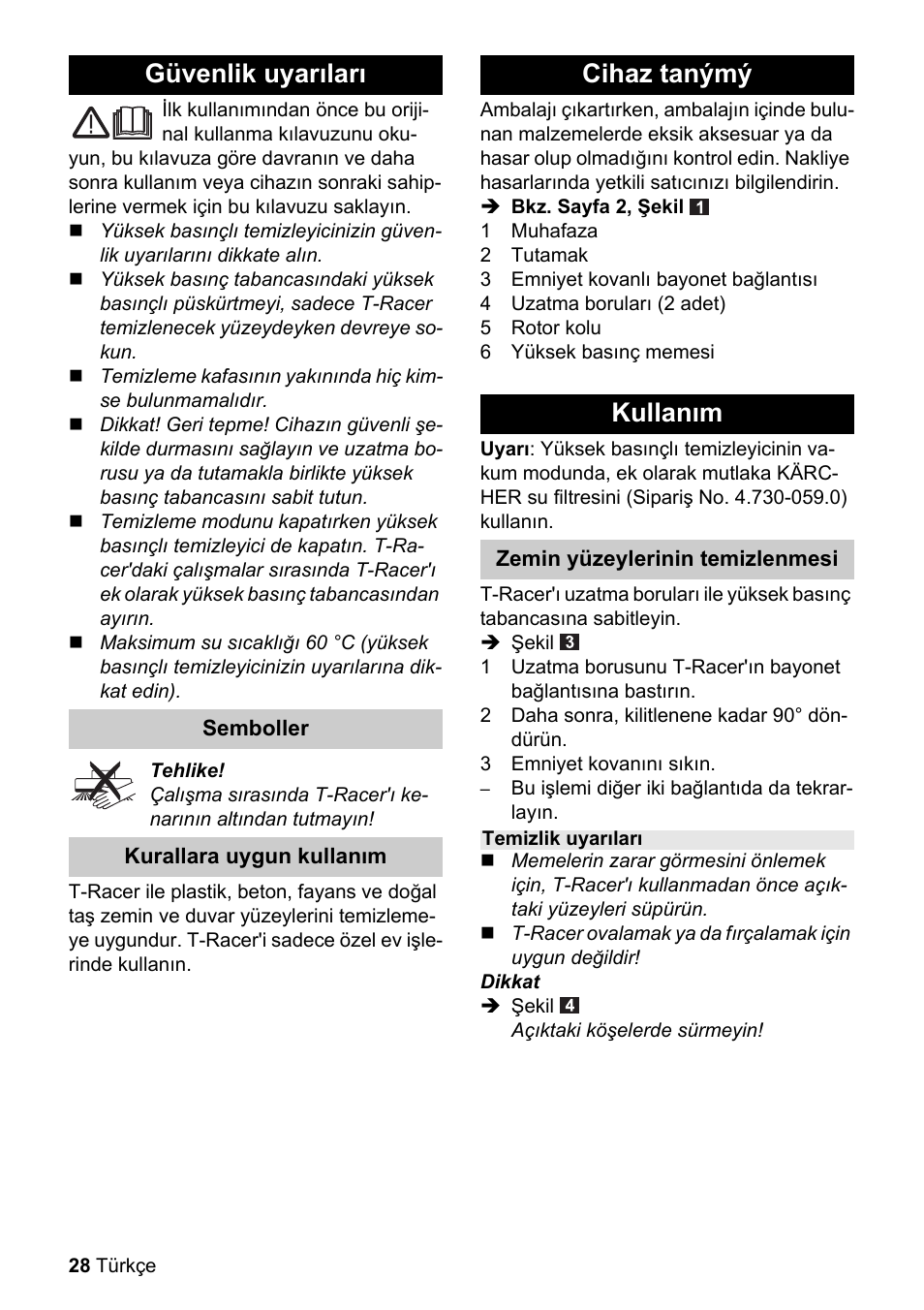 Obj_doku-100005-001, Güvenlik uyarıları, Cihaz tanýmý kullanım | Karcher K 4 Premium eco!ogic Home User Manual | Page 28 / 64