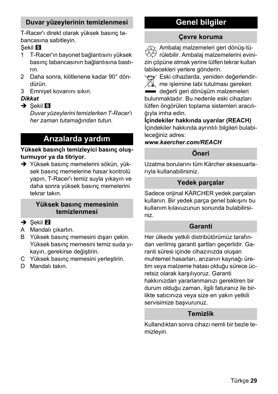 Arızalarda yardım, Genel bilgiler | Karcher K 4 Premium eco!ogic Home User Manual | Page 29 / 64