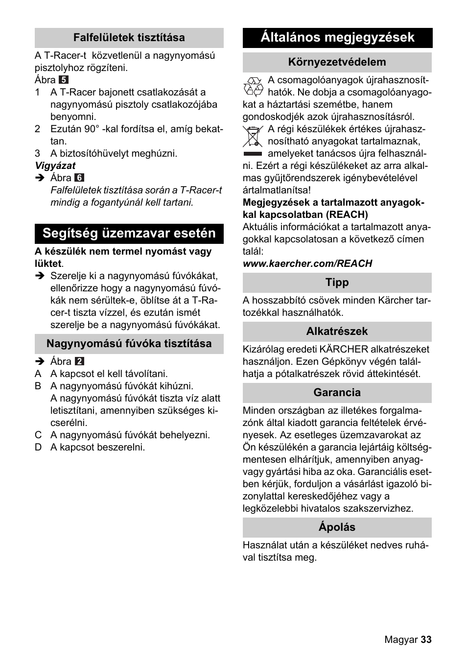 Segítség üzemzavar esetén, Általános megjegyzések | Karcher K 4 Premium eco!ogic Home User Manual | Page 33 / 64