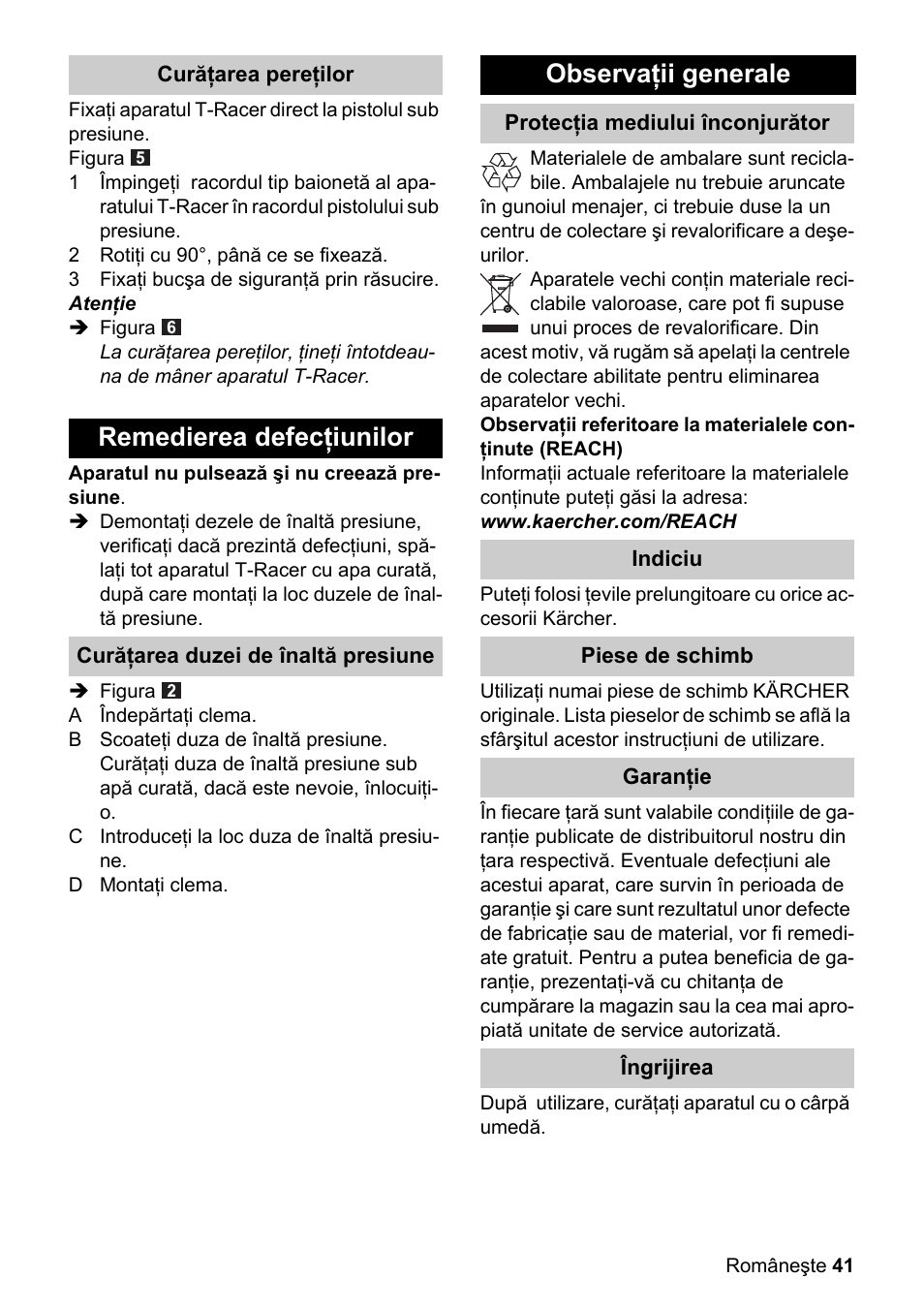 Remedierea defecţiunilor, Observaţii generale | Karcher K 4 Premium eco!ogic Home User Manual | Page 41 / 64