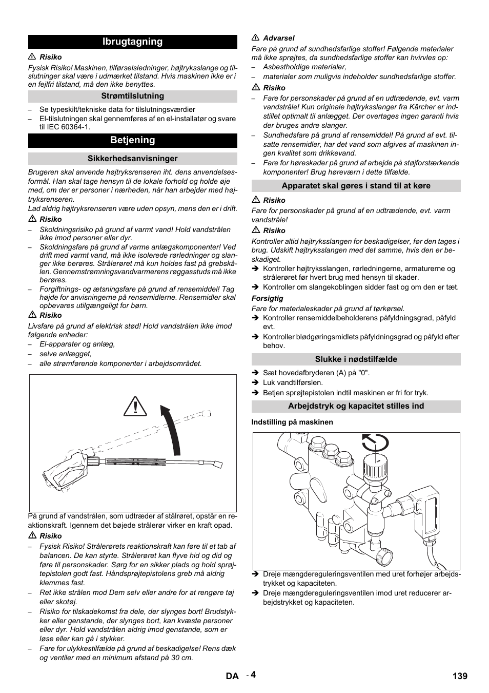 Ibrugtagning, Betjening | Karcher HDS 9-14-4 ST Eco User Manual | Page 139 / 444