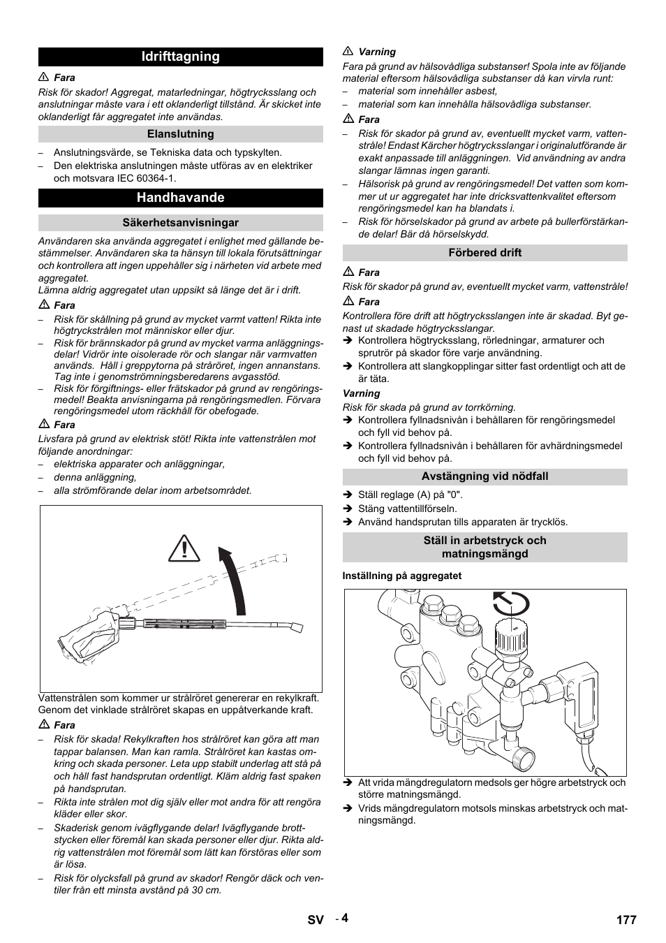 Idrifttagning, Handhavande | Karcher HDS 9-14-4 ST Eco User Manual | Page 177 / 444