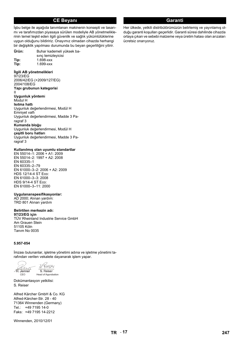 Ce beyanı, Garanti | Karcher HDS 9-14-4 ST Eco User Manual | Page 247 / 444