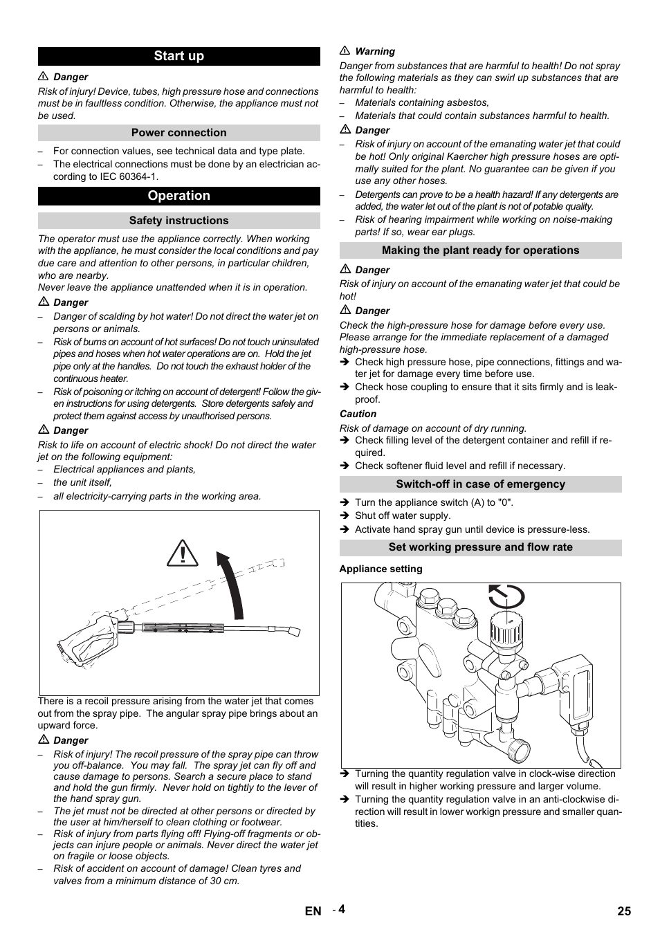 Start up, Operation | Karcher HDS 9-14-4 ST Eco User Manual | Page 25 / 444