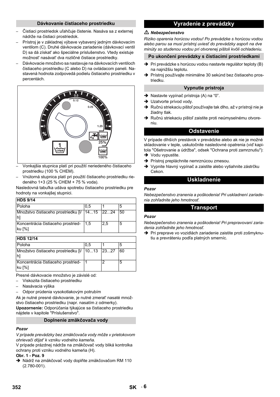 Vyradenie z prevádzky, Odstavenie uskladnenie transport | Karcher HDS 9-14-4 ST Eco User Manual | Page 352 / 444