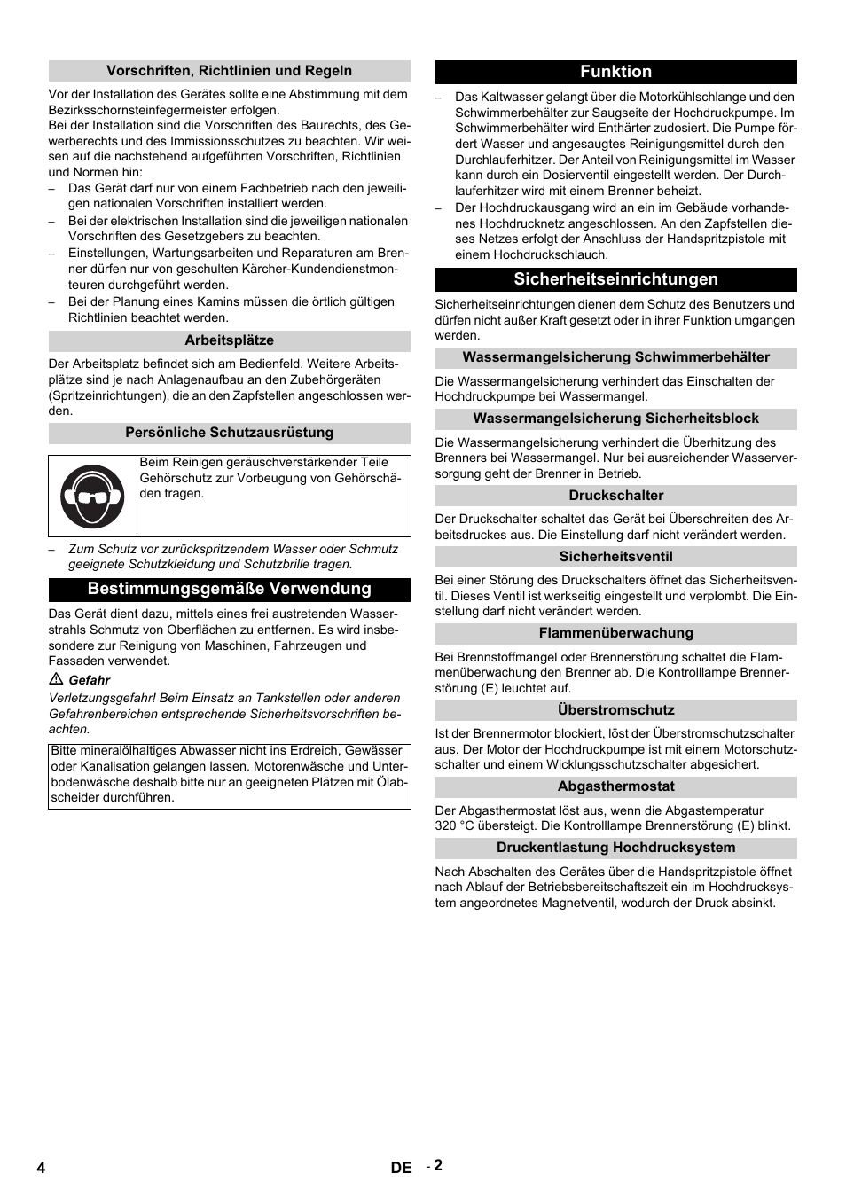 Bestimmungsgemäße verwendung, Funktion sicherheitseinrichtungen | Karcher HDS 9-14-4 ST Eco User Manual | Page 4 / 444
