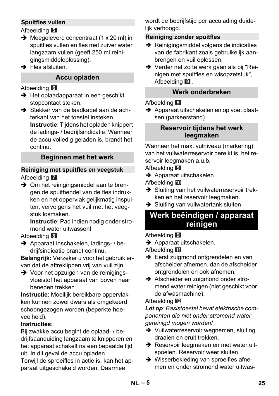 Werk beëindigen / apparaat reinigen | Karcher WV 75 plus User Manual | Page 25 / 144