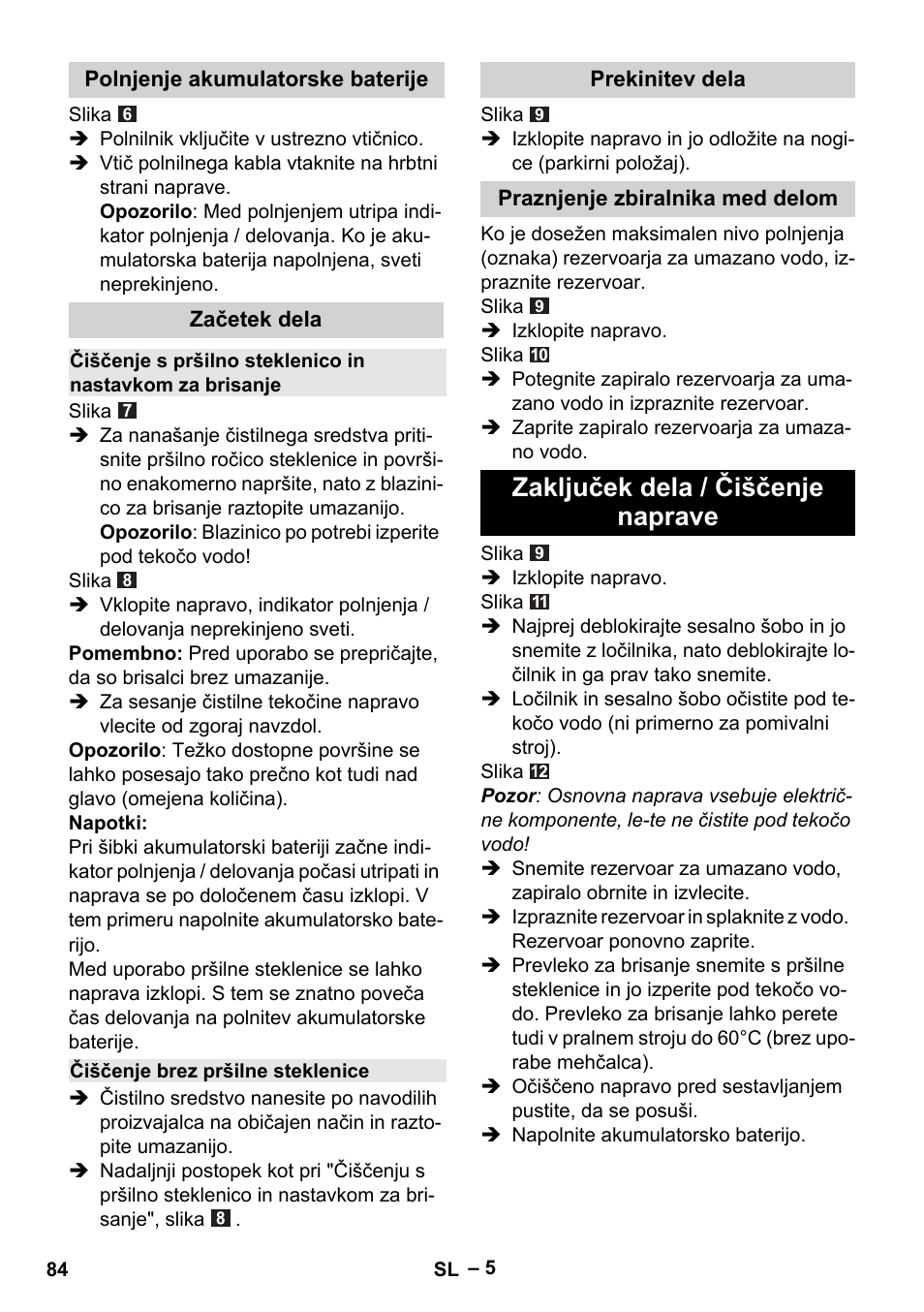 Zaključek dela / čiščenje naprave | Karcher WV 75 plus User Manual | Page 84 / 144