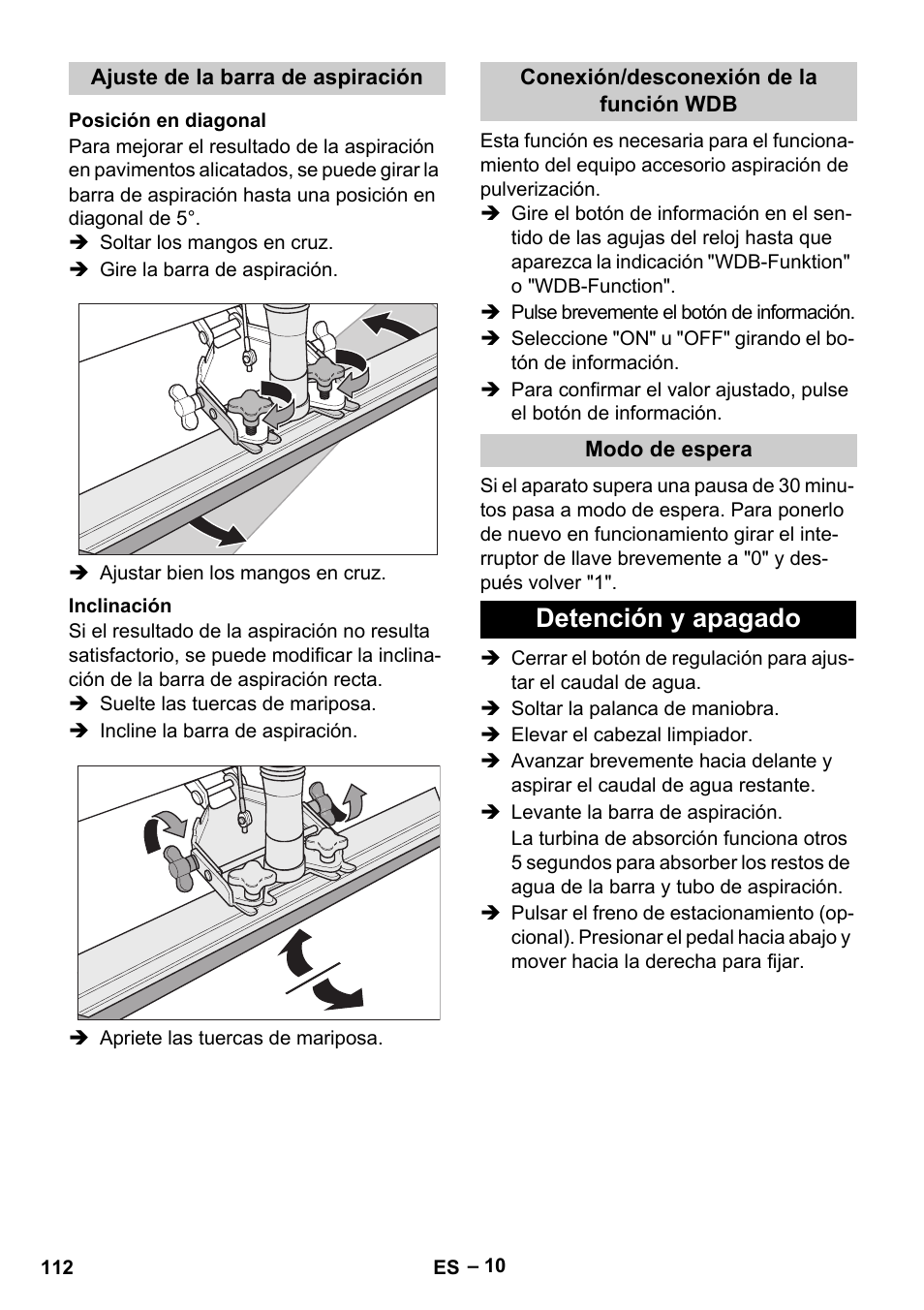 Detención y apagado | Karcher B 60 W Bp Pack User Manual | Page 112 / 550