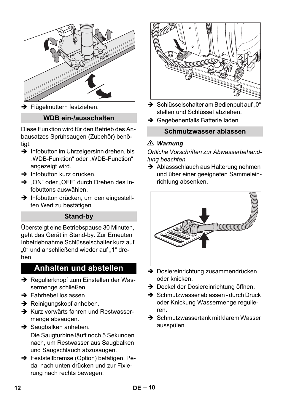 Anhalten und abstellen | Karcher B 60 W Bp Pack User Manual | Page 12 / 550