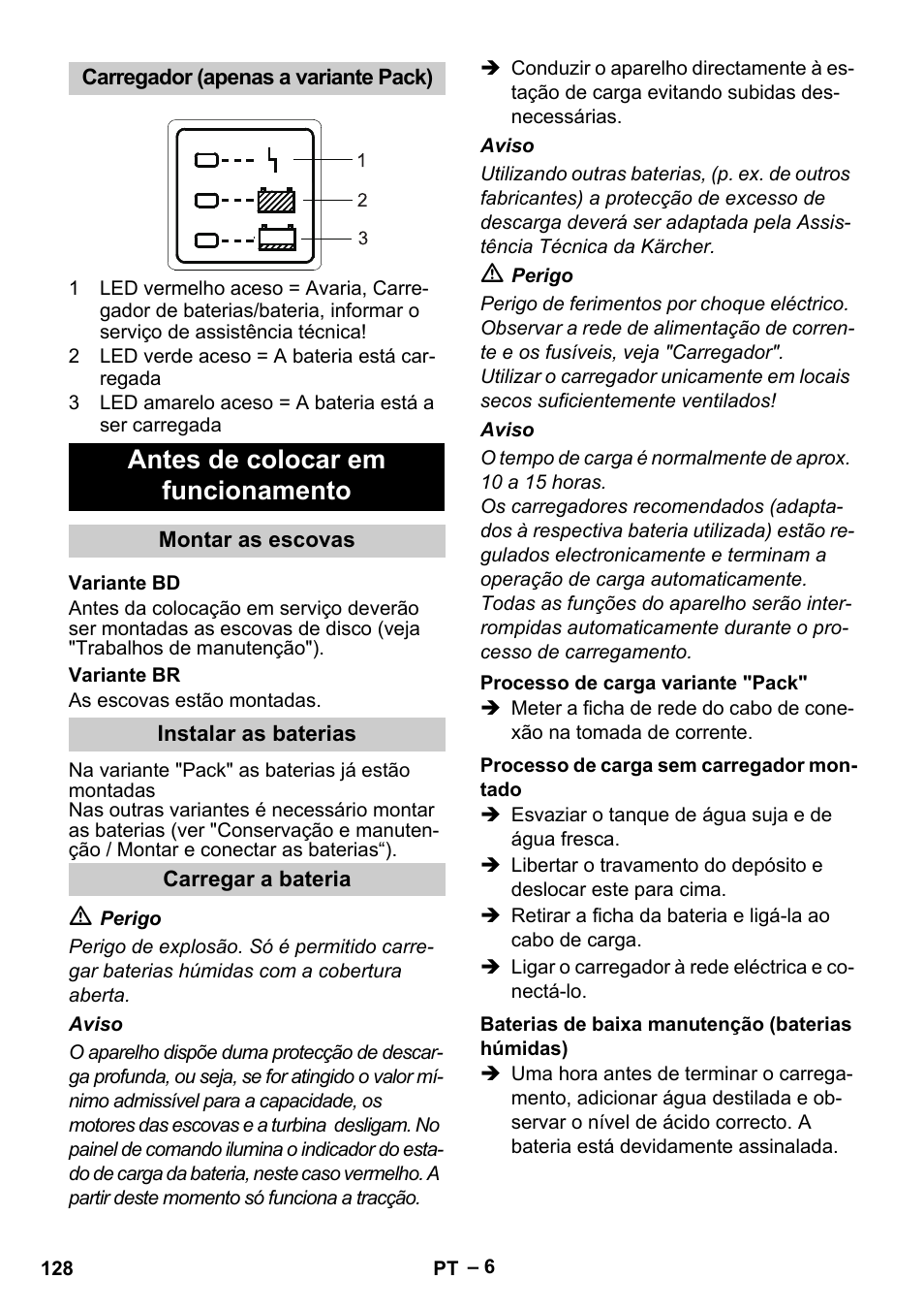 Antes de colocar em funcionamento | Karcher B 60 W Bp Pack User Manual | Page 128 / 550