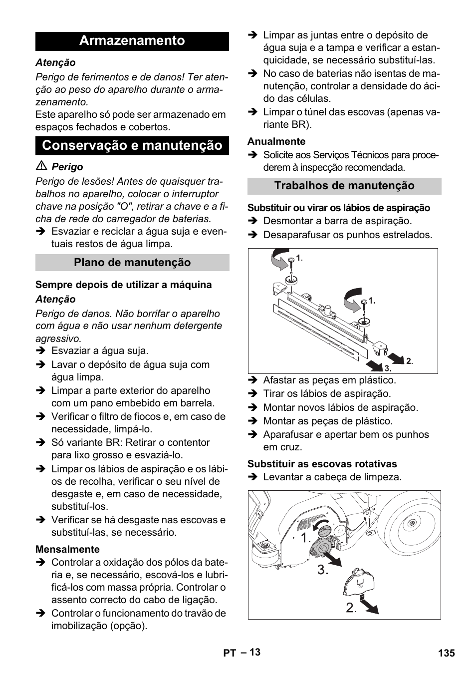 Armazenamento conservação e manutenção | Karcher B 60 W Bp Pack User Manual | Page 135 / 550
