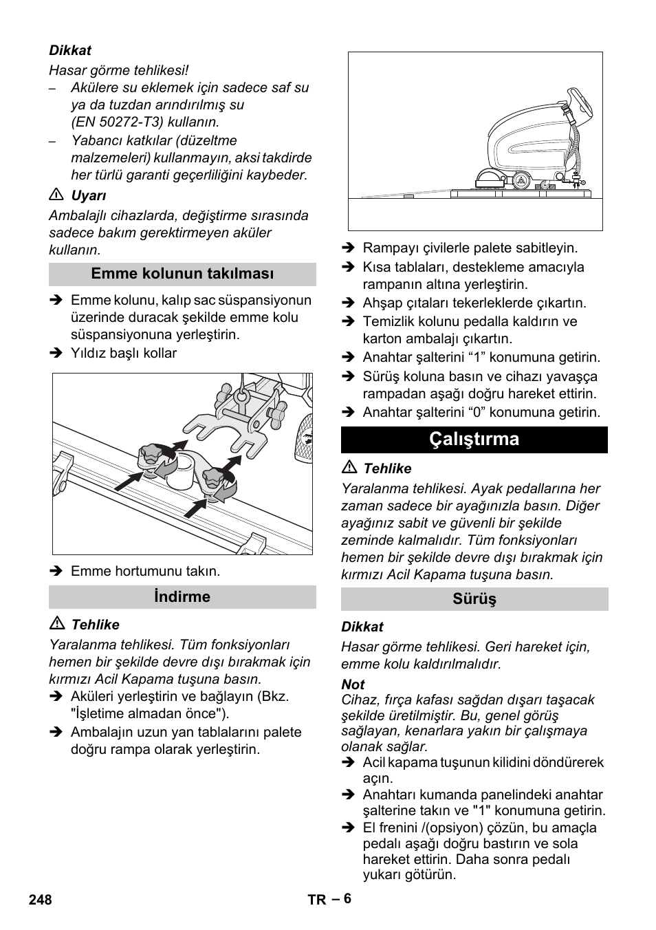 Çalıştırma | Karcher B 60 W Bp Pack User Manual | Page 248 / 550