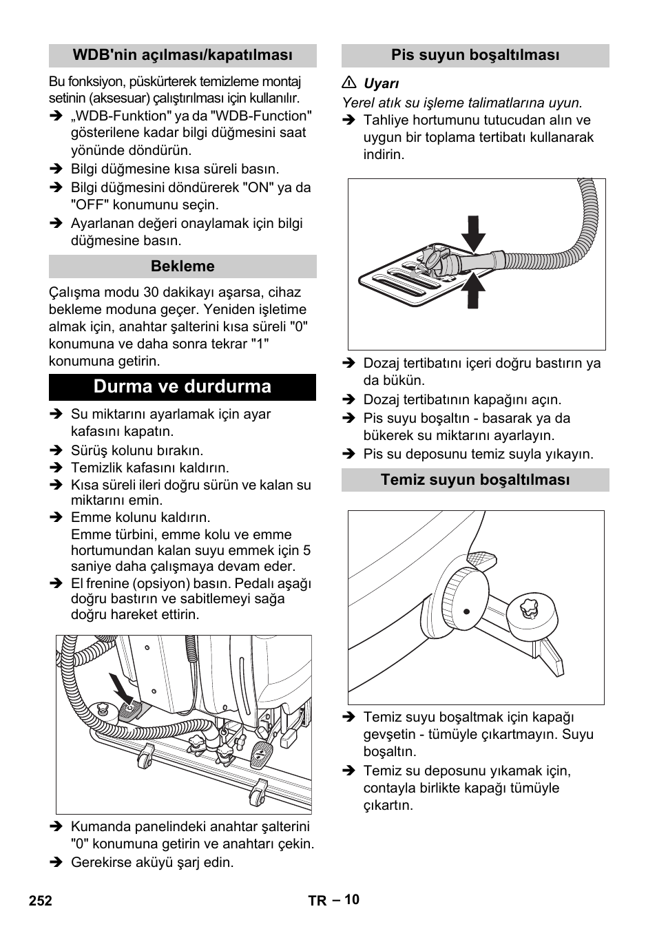 Durma ve durdurma | Karcher B 60 W Bp Pack User Manual | Page 252 / 550
