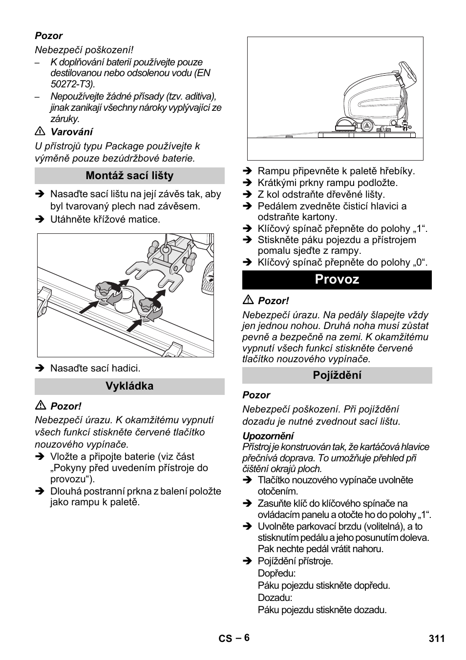 Provoz | Karcher B 60 W Bp Pack User Manual | Page 311 / 550