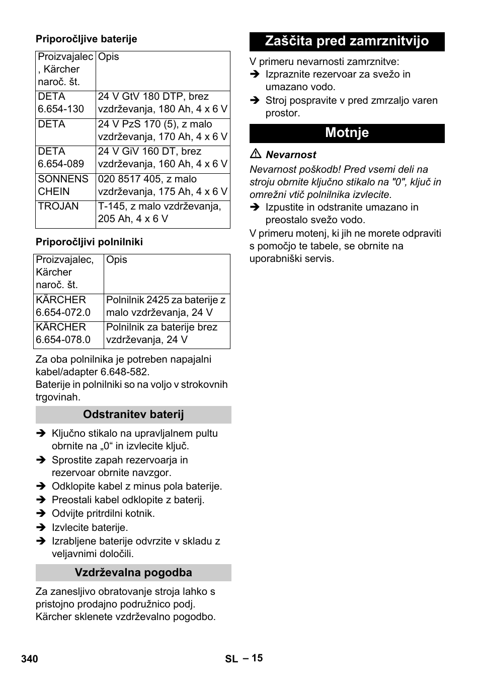 Zaščita pred zamrznitvijo motnje | Karcher B 60 W Bp Pack User Manual | Page 340 / 550