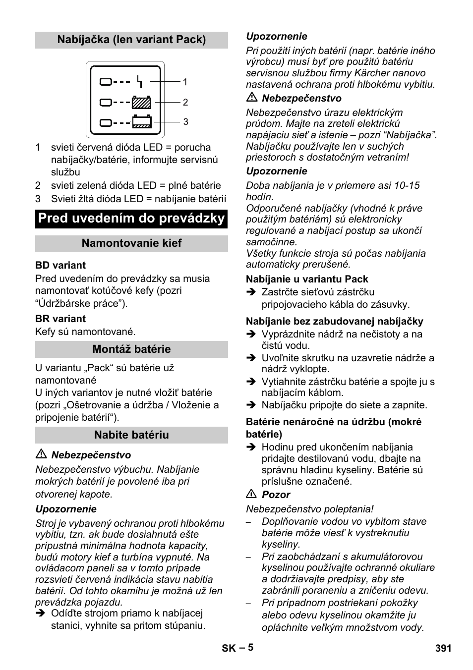 Pred uvedením do prevádzky | Karcher B 60 W Bp Pack User Manual | Page 391 / 550
