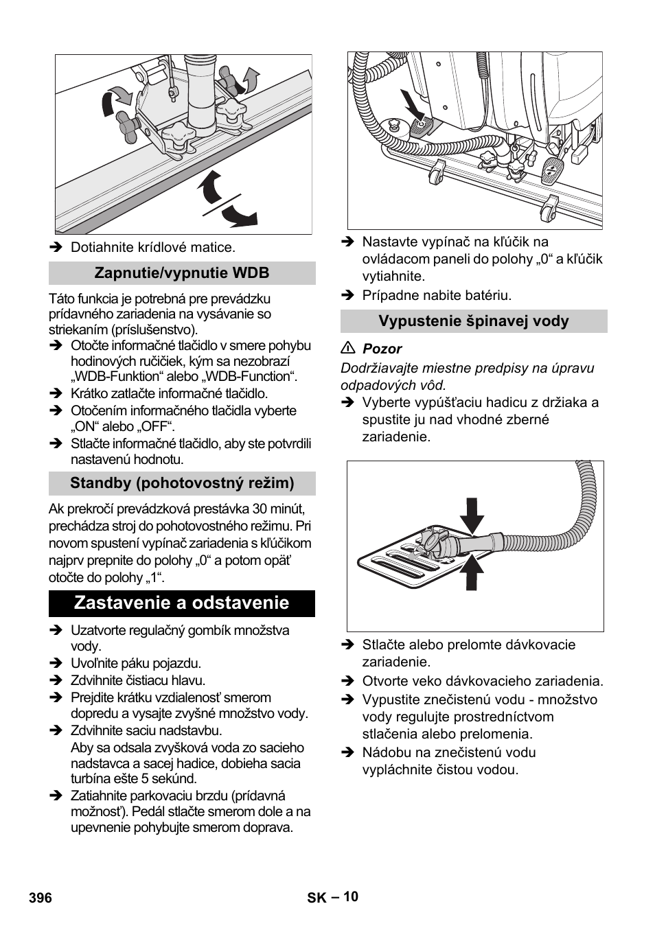 Zastavenie a odstavenie | Karcher B 60 W Bp Pack User Manual | Page 396 / 550