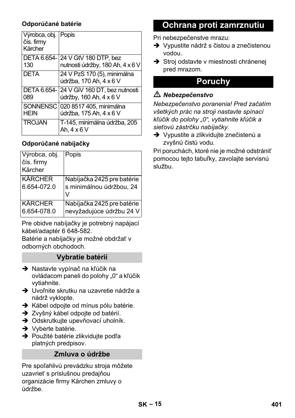 Ochrana proti zamrznutiu poruchy | Karcher B 60 W Bp Pack User Manual | Page 401 / 550
