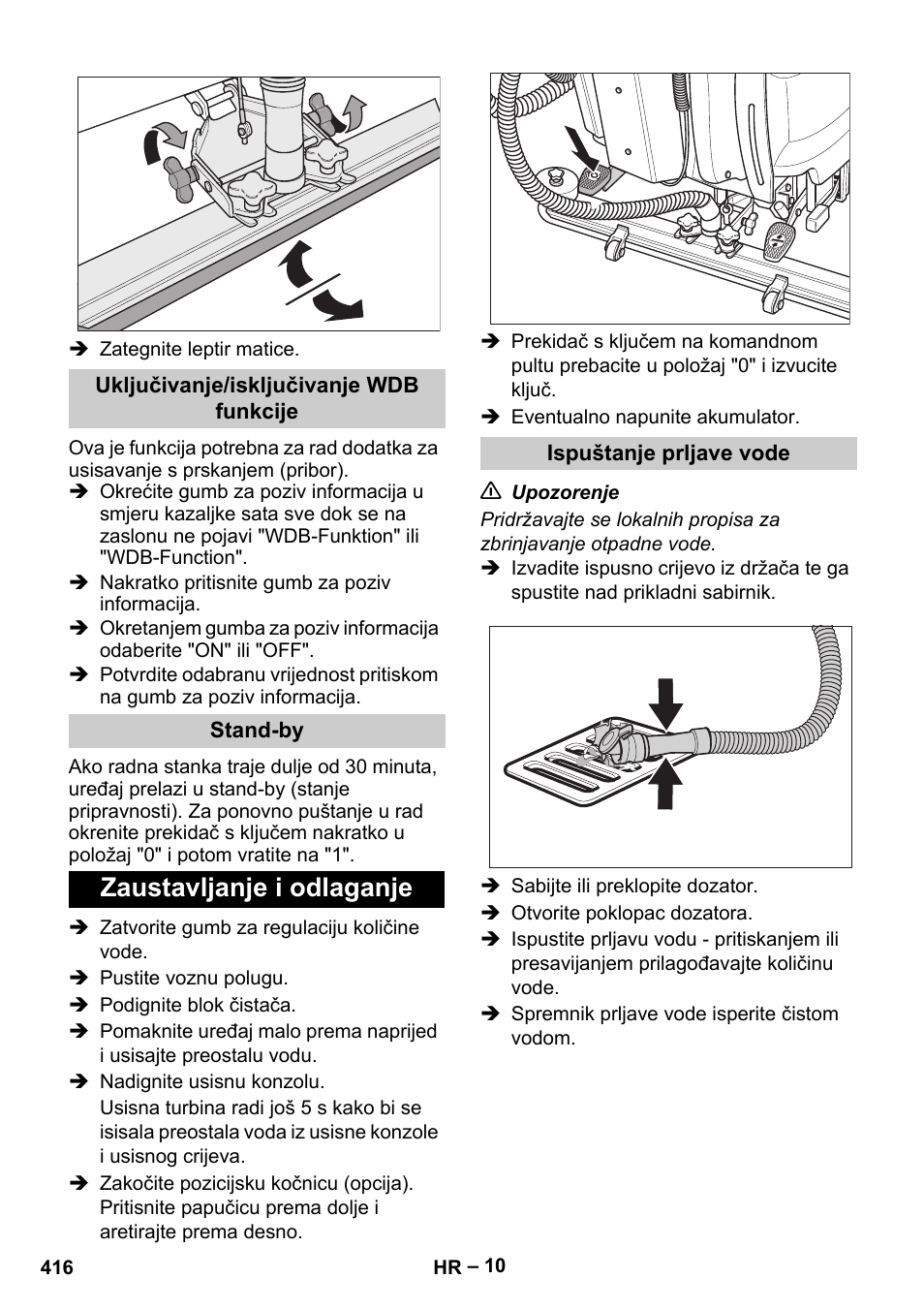 Zaustavljanje i odlaganje | Karcher B 60 W Bp Pack User Manual | Page 416 / 550