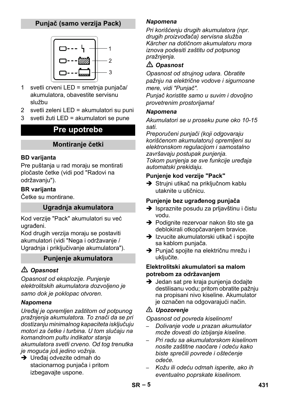 Pre upotrebe | Karcher B 60 W Bp Pack User Manual | Page 431 / 550