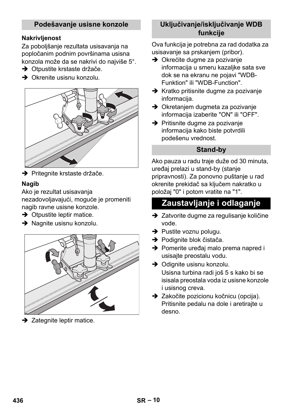 Zaustavljanje i odlaganje | Karcher B 60 W Bp Pack User Manual | Page 436 / 550
