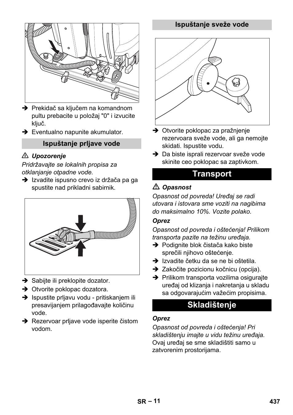 Transport skladištenje | Karcher B 60 W Bp Pack User Manual | Page 437 / 550