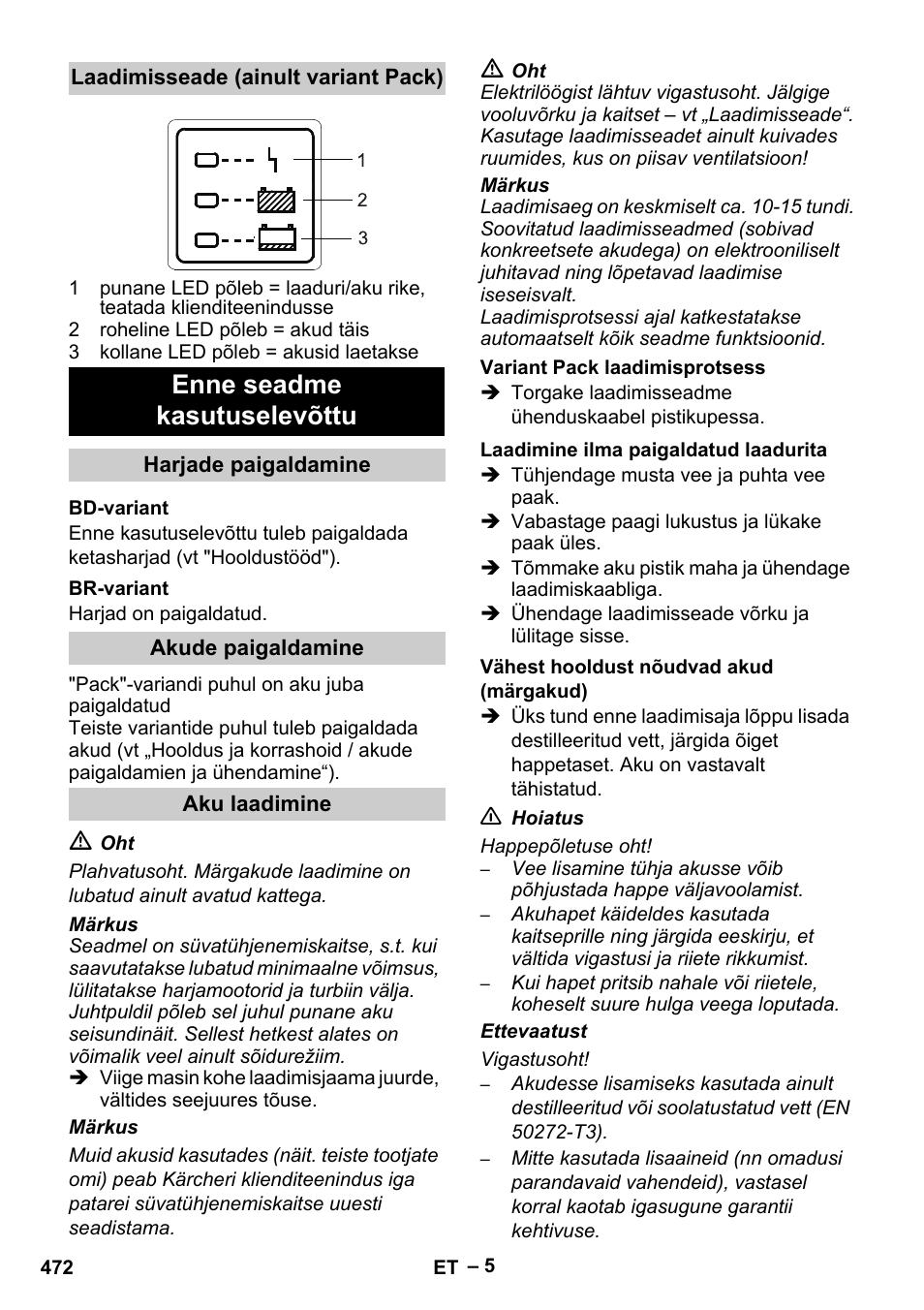 Enne seadme kasutuselevõttu | Karcher B 60 W Bp Pack User Manual | Page 472 / 550