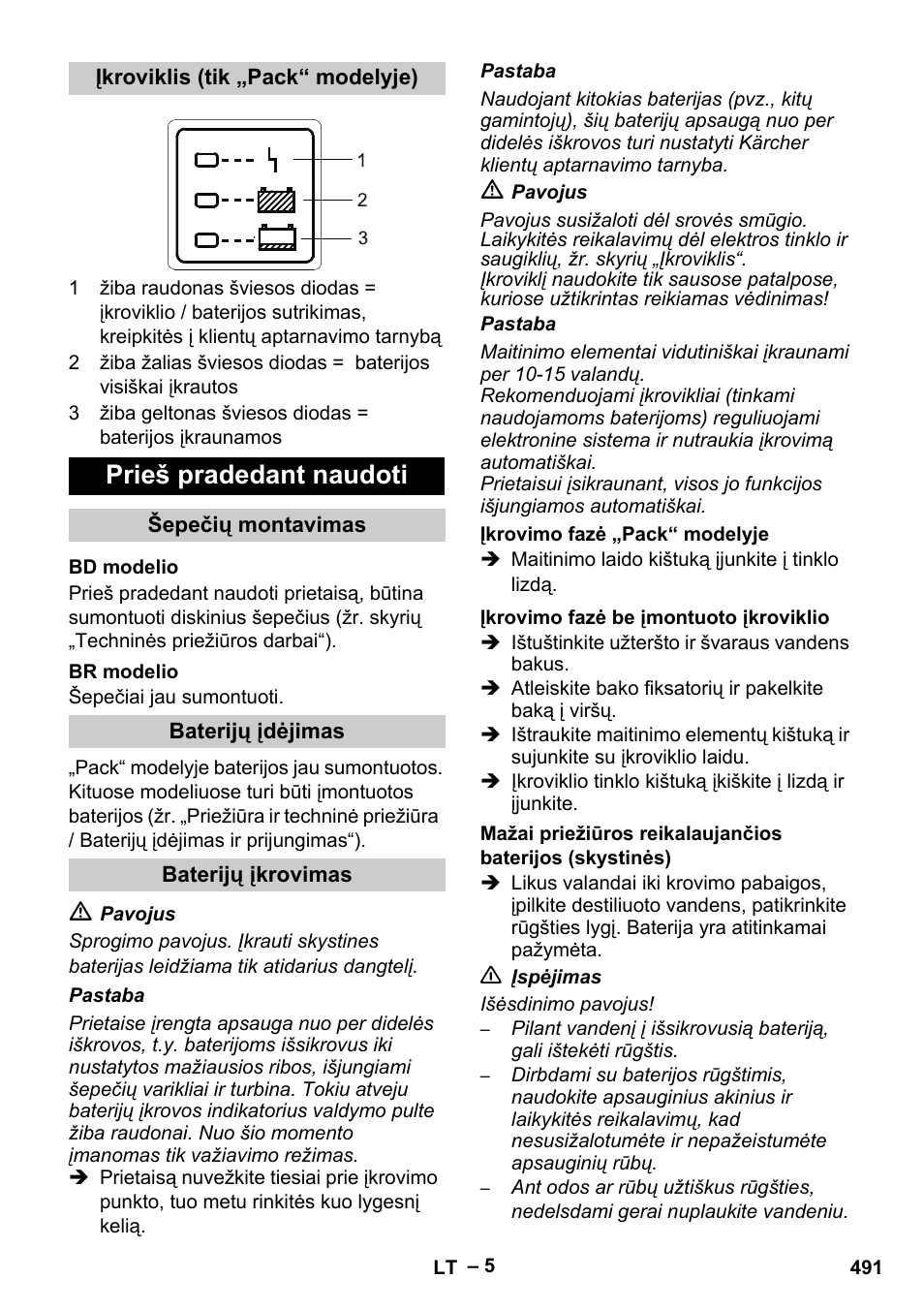 Prieš pradedant naudoti | Karcher B 60 W Bp Pack User Manual | Page 491 / 550
