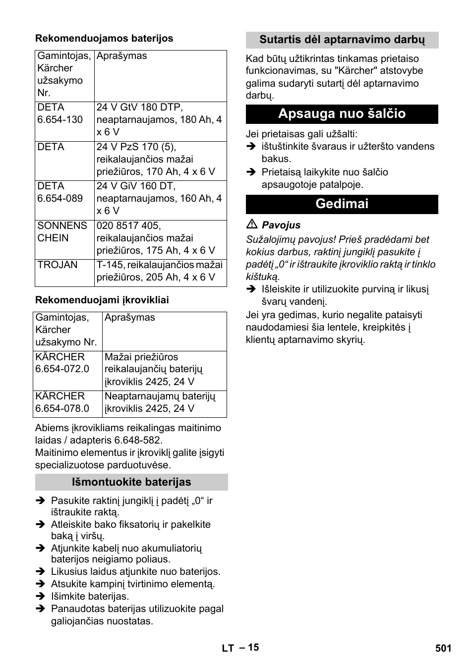 Apsauga nuo šalčio gedimai | Karcher B 60 W Bp Pack User Manual | Page 501 / 550