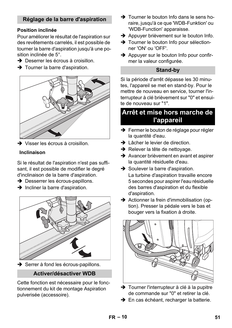 Arrêt et mise hors marche de l'appareil | Karcher B 60 W Bp Pack User Manual | Page 51 / 550