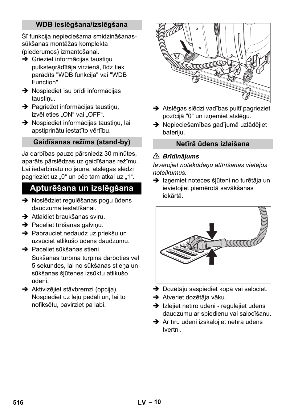 Apturēšana un izslēgšana | Karcher B 60 W Bp Pack User Manual | Page 516 / 550