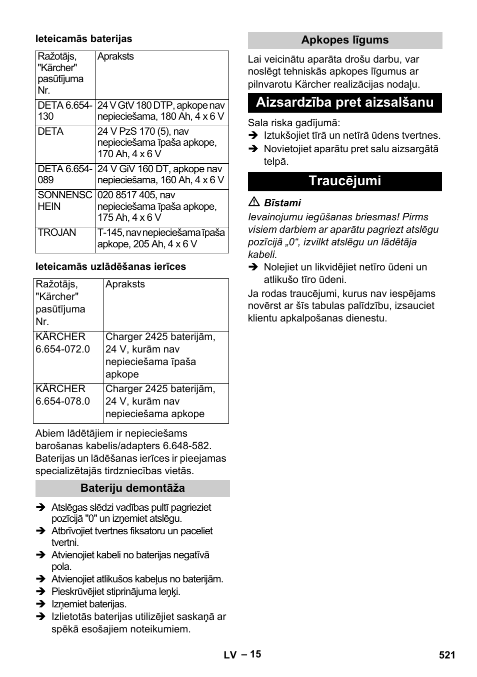Aizsardzība pret aizsalšanu traucējumi | Karcher B 60 W Bp Pack User Manual | Page 521 / 550
