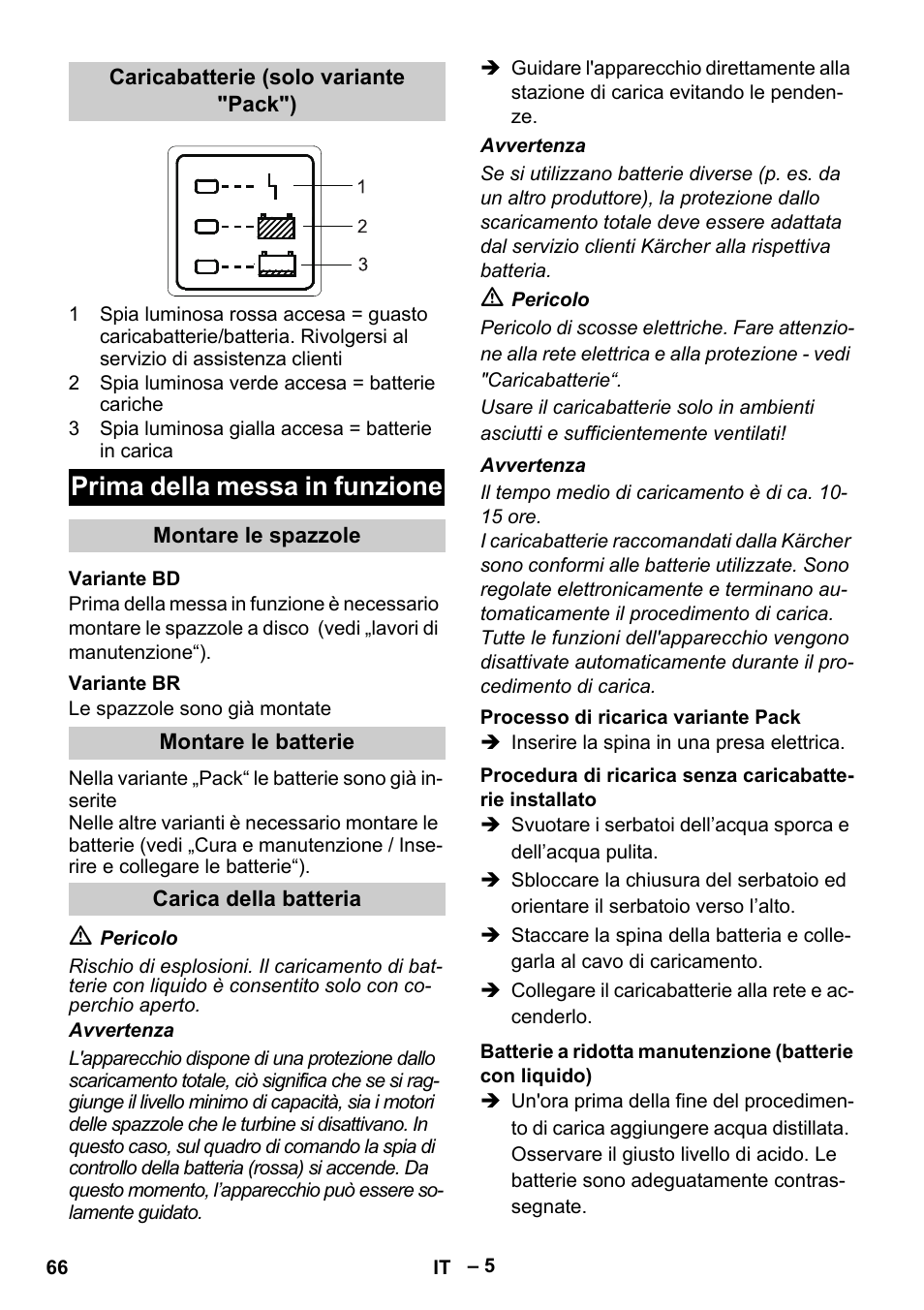 Prima della messa in funzione | Karcher B 60 W Bp Pack User Manual | Page 66 / 550