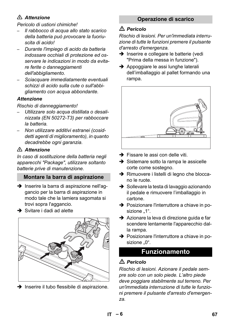 Funzionamento | Karcher B 60 W Bp Pack User Manual | Page 67 / 550