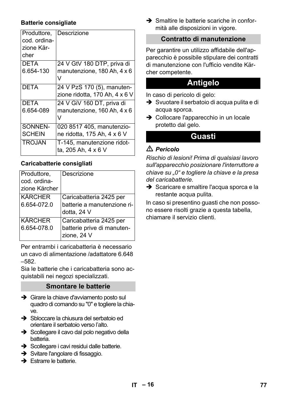 Antigelo guasti | Karcher B 60 W Bp Pack User Manual | Page 77 / 550