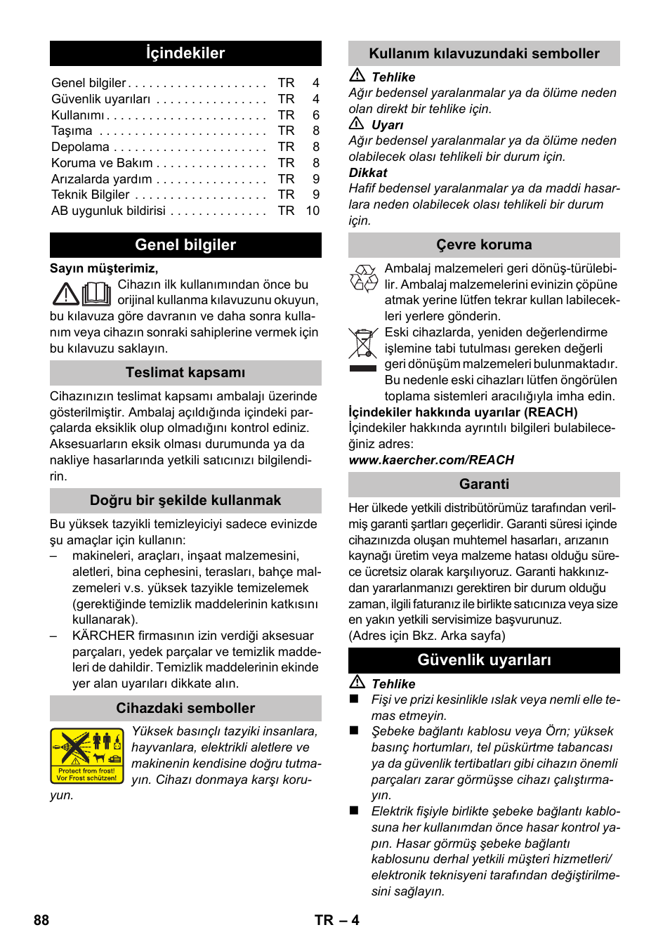 Türkçe | Karcher K 2 Car User Manual | Page 88 / 196