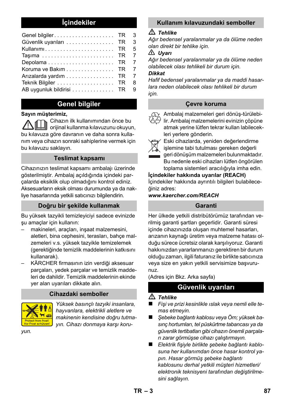 Türkçe, Čeština | Karcher K 2 Compact Car User Manual | Page 87 / 196