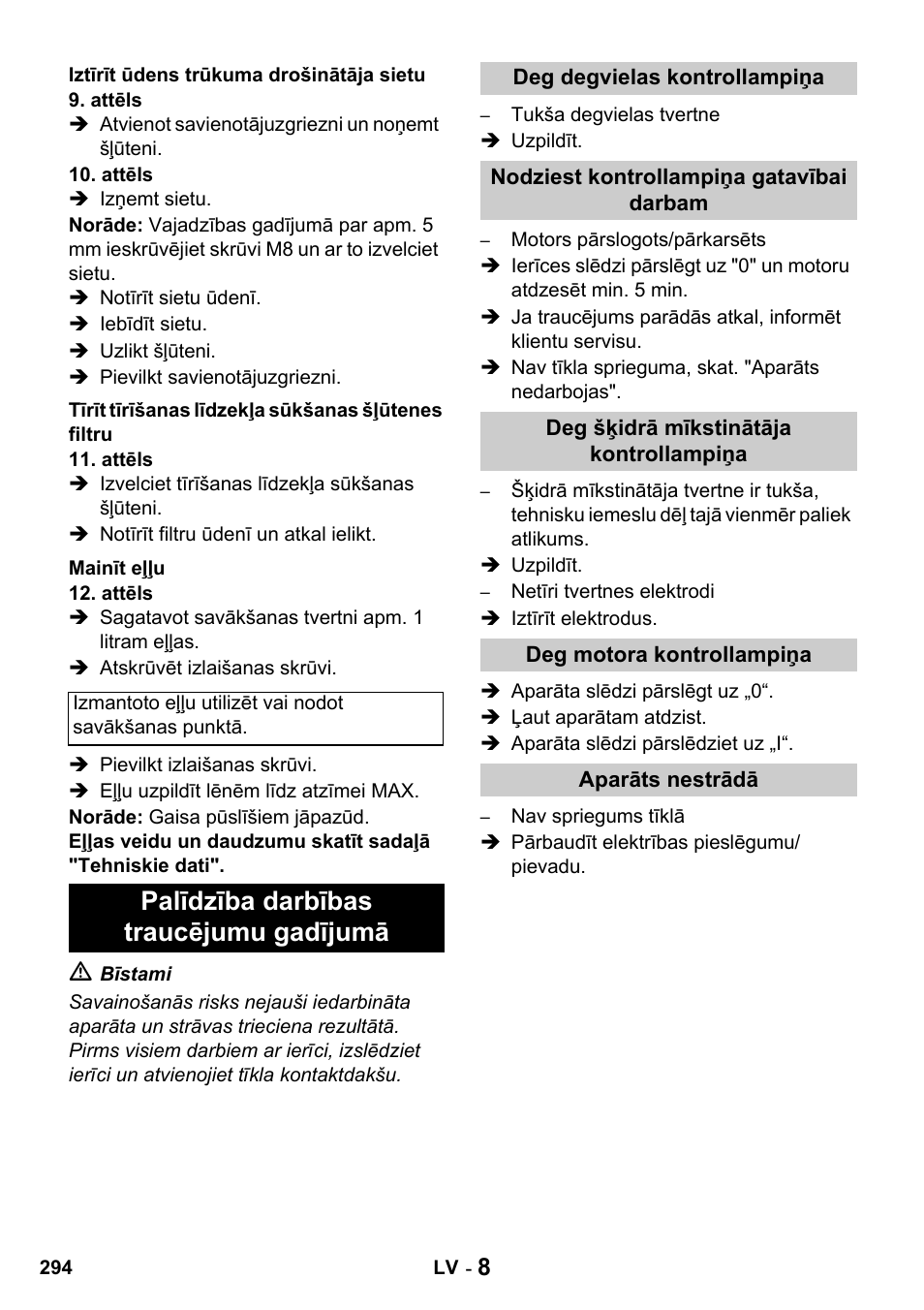 Palīdzība darbības traucējumu gadījumā | Karcher HDS 650 4M BASICEU-I User Manual | Page 294 / 328