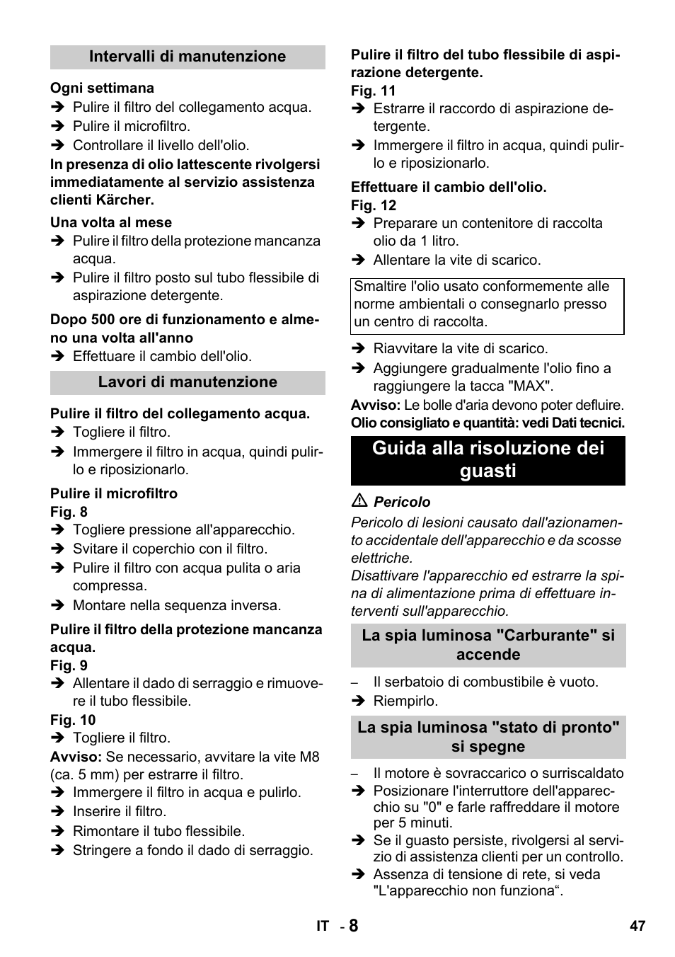 Guida alla risoluzione dei guasti | Karcher HDS 650 4M BASICEU-I User Manual | Page 47 / 328