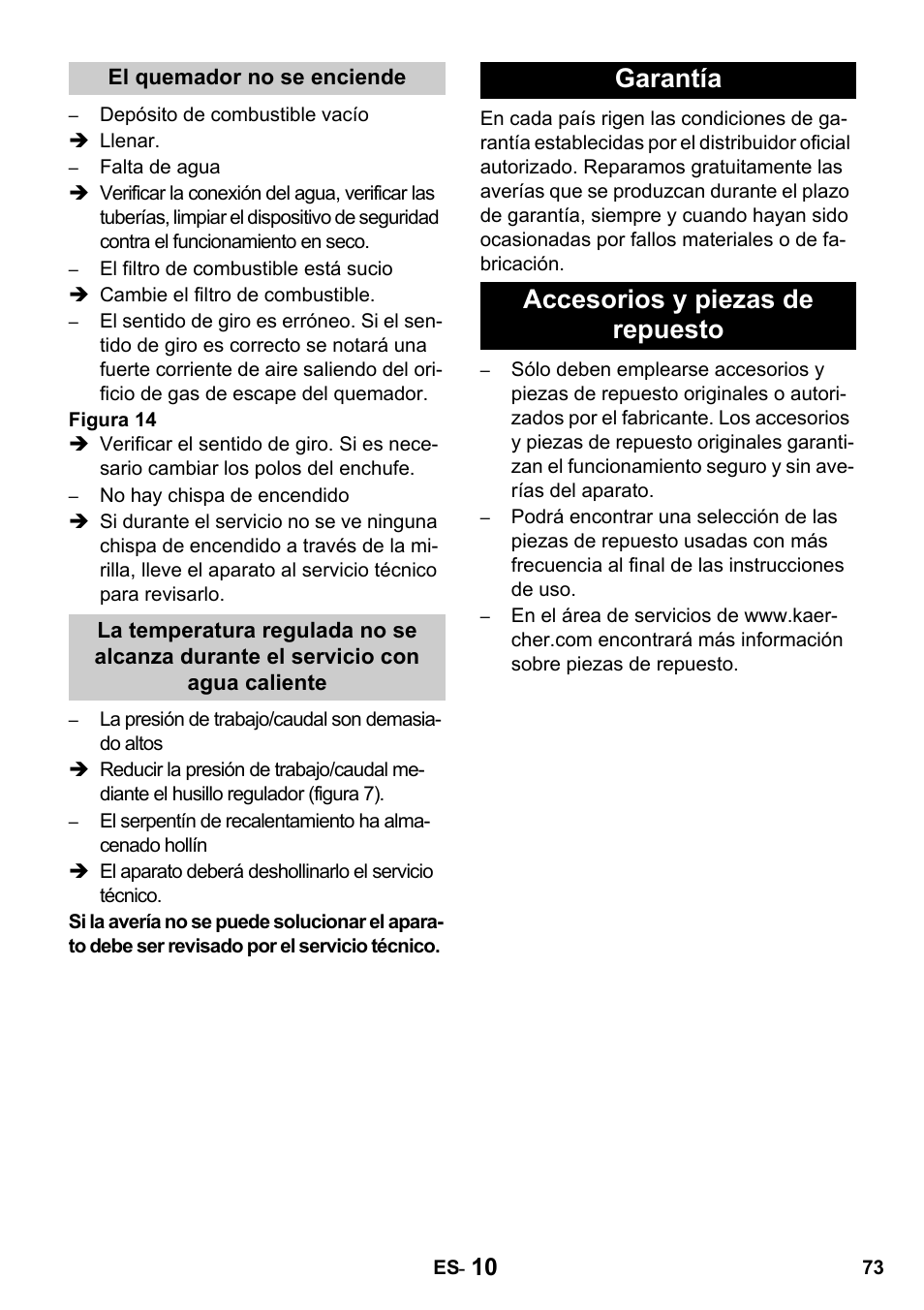 Garantía accesorios y piezas de repuesto | Karcher HDS 650 4M BASICEU-I User Manual | Page 73 / 328