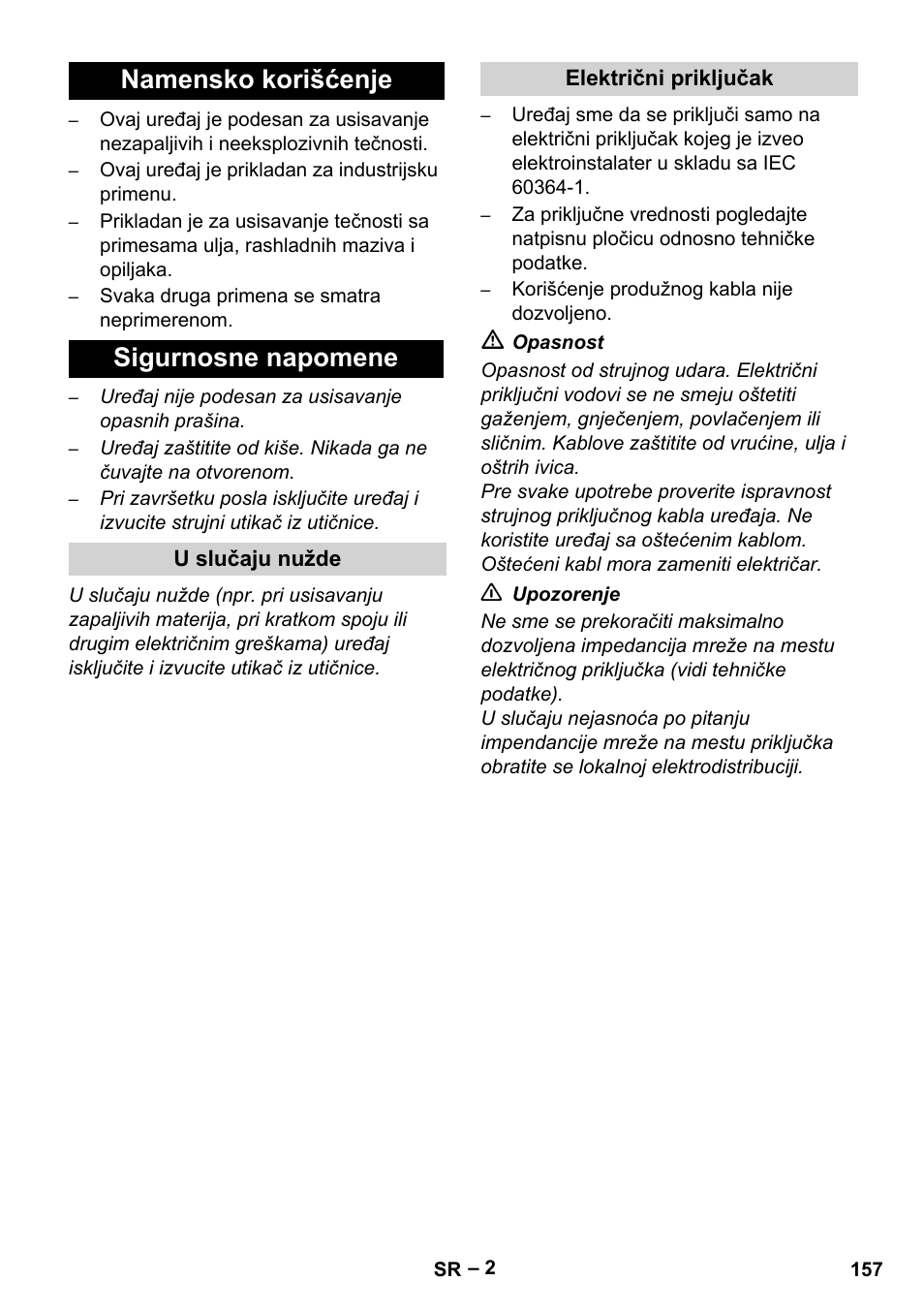 Namensko korišćenje sigurnosne napomene | Karcher IVL 120-30 User Manual | Page 157 / 208